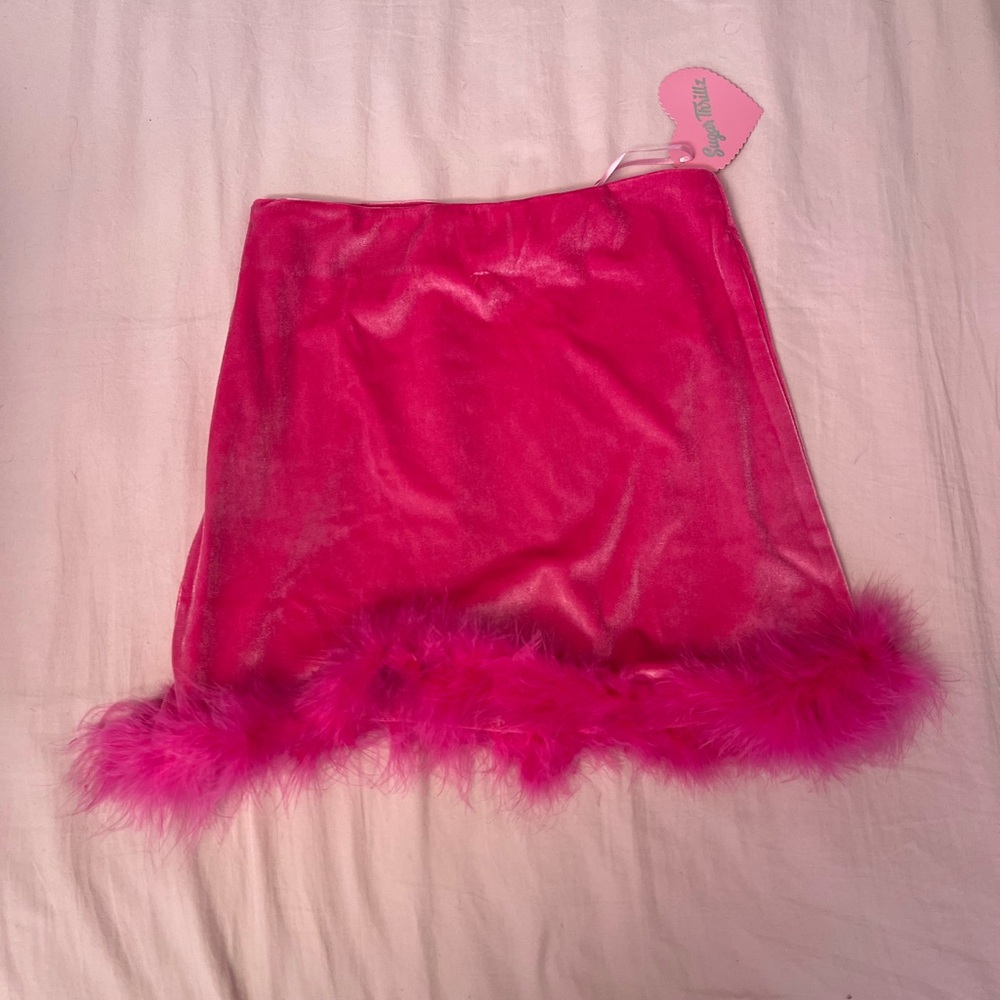 Sugar Thrillz Hot Pink Feather Trim Pencil Skirt
